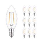 Multipack 10x Philips Corepro LED Vela E14 con Filamento Clara 2W 250lm – 827 – Luz muy Cálida | Reemplazo 25W