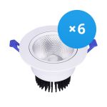 Multipack 6x Bright Choice Downlight LED Esférica Ajustable 15W 1200lm 60D - 930 Luz Cálida | 135mm - Recorte 110mm - UGR <19