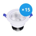 Multipack 15x Bright Choice Downlight LED Esférica Ajustable 15W 1200lm 60D - 930 Luz Cálida | 135mm - Recorte 110mm - UGR <19