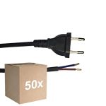 Multipack 50x Noxion Euro Cable de alimentación Negro - C7 Europlug + Extremos abiertos - 2m - 2 pole 0,75mm2