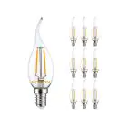 Multipack 10x Noxion Lucent LED E14 Punta torcida Vela con Filamento Clara 2.5W 250lm - 827 Luz muy Cálida | Reemplazo 25W