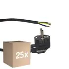 Multipack 25x Noxion Cable De Alimentación de alimentación Negro - Schuko Europlug + Extremos abiertos - 5m - 3 pole 0,75mm2
