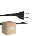 Multipack 50x Noxion Euro Cable de alimentación Negro - C7 Europlug + Extremos abiertos - 2m - 2 pole 0,75mm2